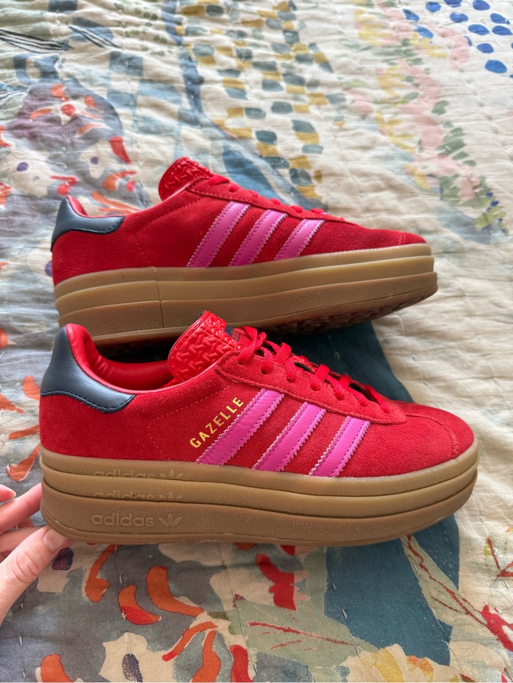 adidas Gazelle Platform Sneakers in Red with Pink Stripes